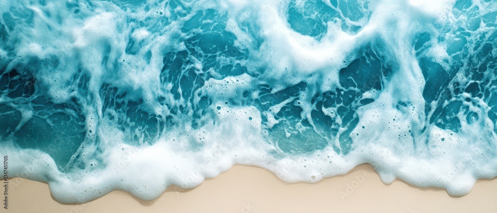 Obraz premium Closeup of ocean foam swirling over smooth sand, intricate natural patterns forming with each wave