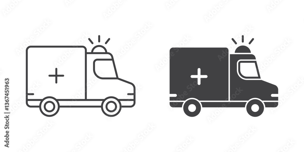 Fototapeta premium Emergency car icon in flat style. Ambulance vector illustration on isolated background. Transport sign business concept.