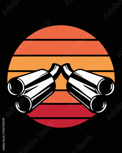 Retro style automobile exhaust pipe in circle shape setting