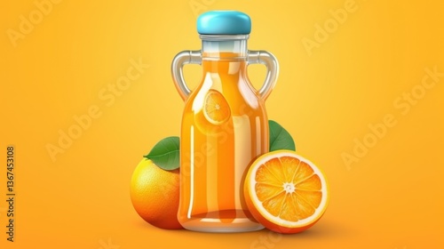 Freshly Squeezed Orange Juice with Whole Oranges A Refreshing Burst of Citrus on a Vibrant Background
