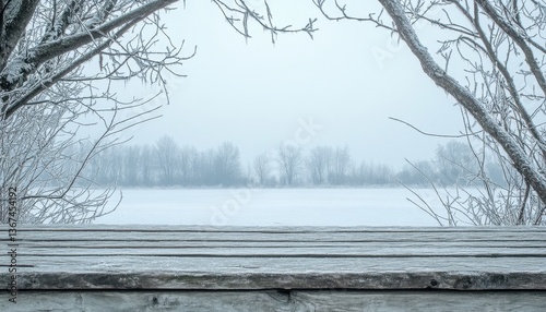 Wallpaper Mural Snowy Winter Landscape with Trees and Wooden Deck Torontodigital.ca