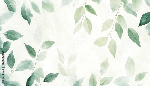 Wallpaper Mural Watercolor Green Leaves on White Background Torontodigital.ca