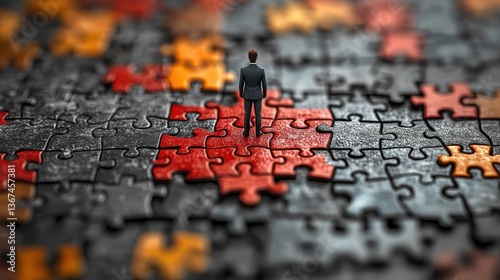 think different,unique concept selecting right people for organization s success jigsaw puzzle piece with red businessperson standing out from the crowd