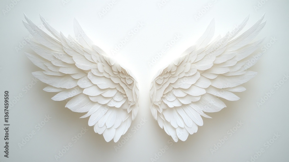 Fototapeta premium ethereal wings gracefully unfurled delicate plumage detail pristine white angelic form airy lightness serene backdrop feather texture refined