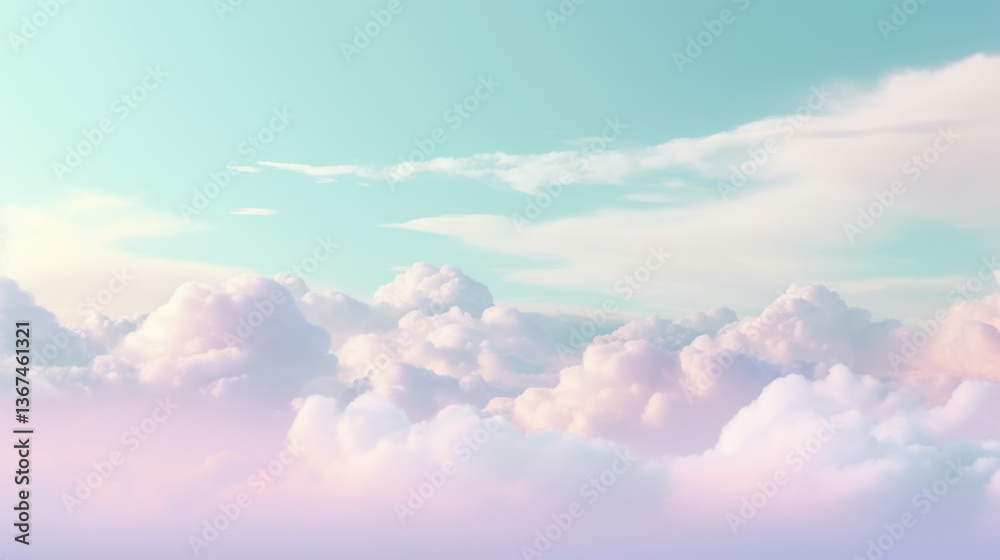 Obraz premium Serene pastel sky with floating clouds and subtle Easter motifs, ideal for meditation apps, spring wall art, and tranquil branding