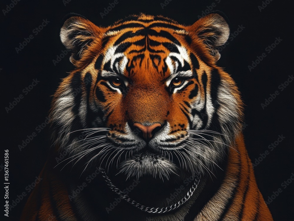 Fototapeta premium Closeup Portrait of a Tiger Against a Black Background