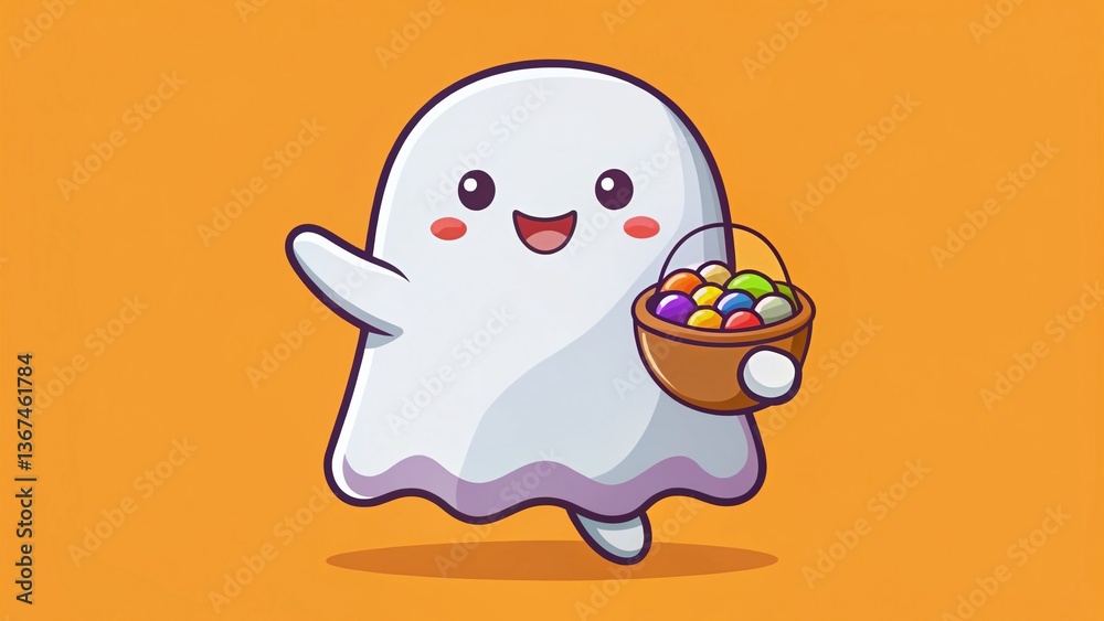 Obraz premium Cute Ghost Candy Halloween Coloring Page for Preschoolers - Minimalist Printable Worksheet