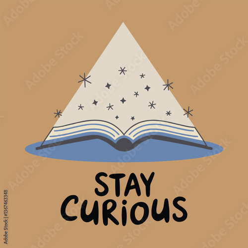Stay Curious T Shirt Design Dreamy Book Illustration