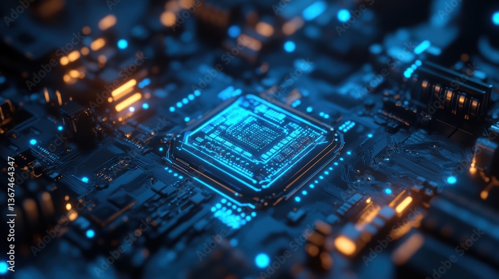 Quantum AI Chip Embedded in Futuristic Device