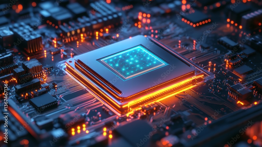 Futuristic AI Chip Glowing with Quantum Intelligence Futuristic AI Chip Glowing with Quantum Intelligence