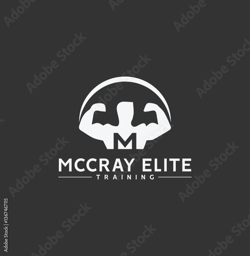 Modern Gym Logo with Bodybuilder and Dumbbells for Fitness Branding

