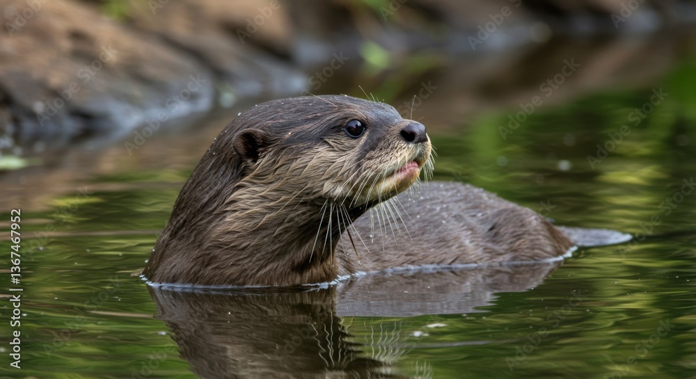 Otter Swimming in River Water Nature Wildlife Otter Swimming in River Water Nature Wildlife