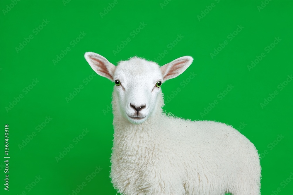 Fototapeta premium A curious lamb is looking directly at the camera cheerfully