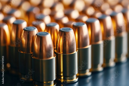 Full metal jacket bullets forming tight rows, emphasizing precision and military supplies