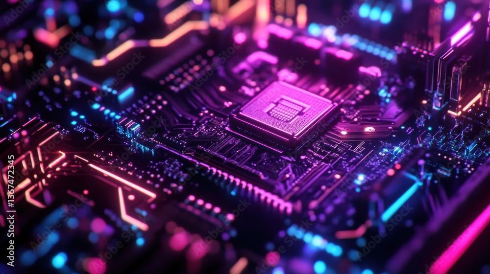 Obraz premium Quantum Computing AI Circuits Visualizing Intelligence