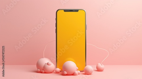 Cloud Computing in Action Smartphone with 3D Cloud Render on colorful Background