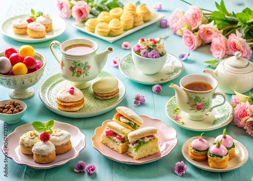 Wallpaper Mural Delicious Afternoon Tea Party: Scones, Cakes & Sandwiches, Pastel Colors Torontodigital.ca