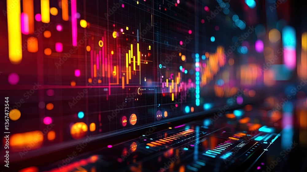 Obraz premium A colorful chart on a glass interface with vibrant highlights and floating markers