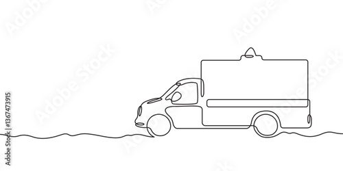 Continuous one line drawing ambulance. Emergency care. Medical transport.