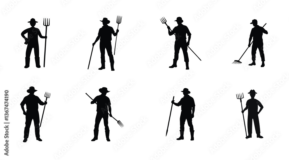 Obraz premium Farmer vector silhouette set