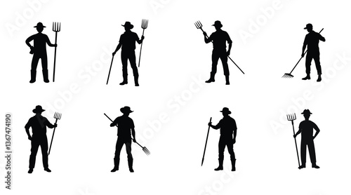 Farmer vector silhouette set