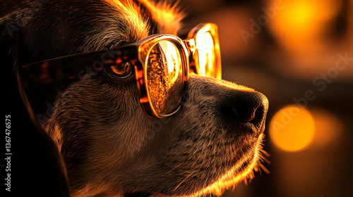 A wise-looking dog wearing stylish glasses that accentuate its unique personality while posing for a charming pet portrait in a bright environment.