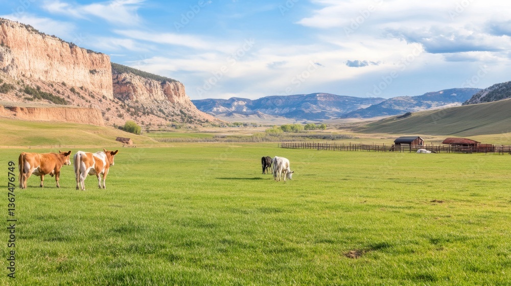 Cows grazing in open pasture countryside.