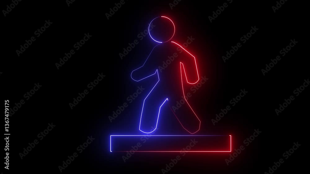 Abstract glowing neon man icon motion. Bright neon line moving on black background. Seamless loop animation of glowing neon lines streaming across on black background. 4k motion video animation. Abstract glowing neon man icon motion. Bright neon line moving on black background. Seamless loop animation of glowing neon lines streaming across on black background. 4k motion video animation.