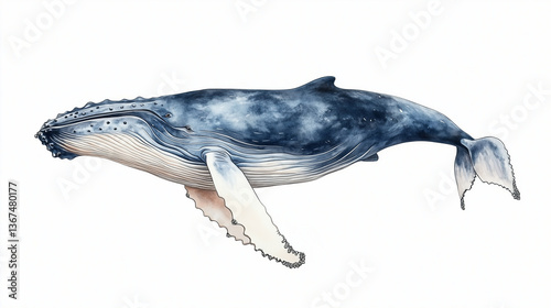 Whale. Humpback whale watercolor Humpback blue whales watercolor illustration isolated on a white backgroud Underwater fauna