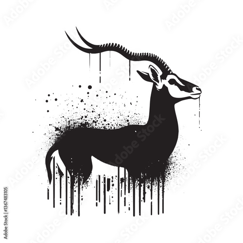 Abstract Gazelle Illustration with Spray Paint Effect and Grunge Texture Style