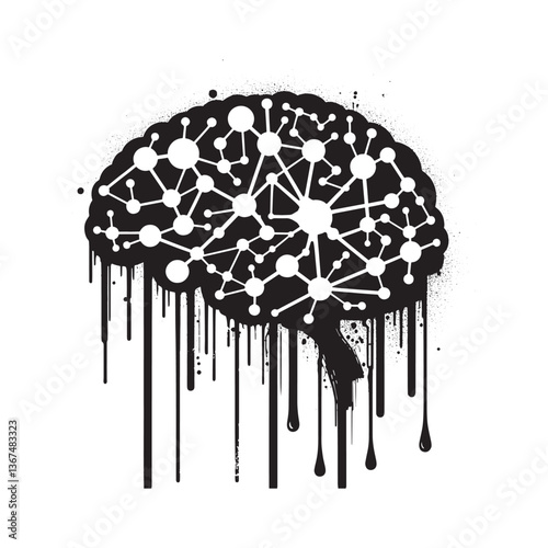 Abstract neural network brain design with spray paint and stencil effect