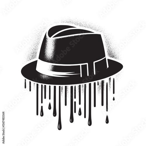 Abstract monochrome illustration of a dripping fedora hat with creative style