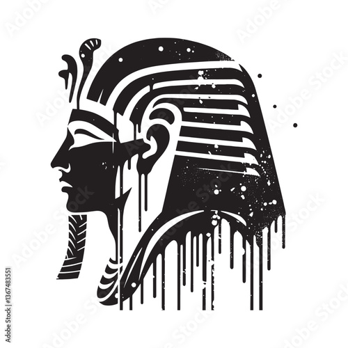 Ancient Egyptian God Osiris Dripping Art in Black and White Stencil Style