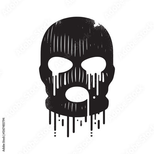 Distressed balaclava vector artwork in minimalist style, dark and dramatic