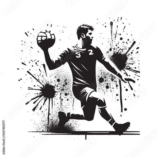 Dynamic Handball Athlete in Abstract Grunge Style for Sports Visuals