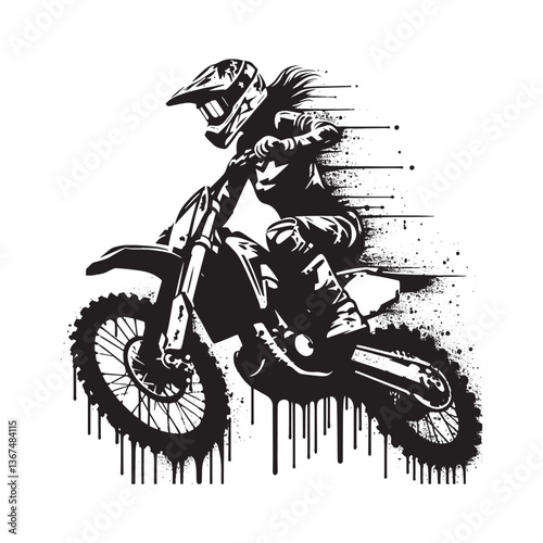 Dynamic stencil art featuring a motocross rider executing extreme stunts