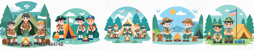 Vector of a scout child camping.