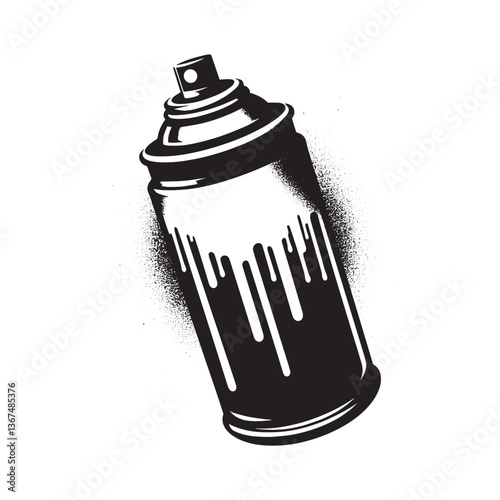 Monochrome Aerosol Spray Can with Dripping Paint, Grungy Aesthetic Style