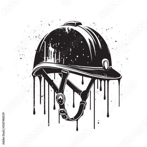 Striking Equestrian Helmet Stencil Design with Ink Splatter Accents Graphic