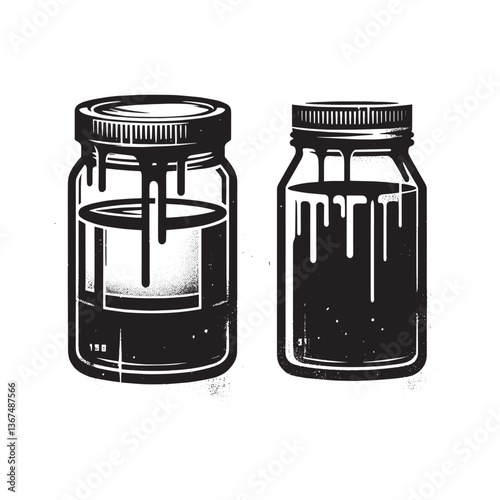 Two Glass Jars Illustrated with Dripping Paint in a Stencil Style Effect