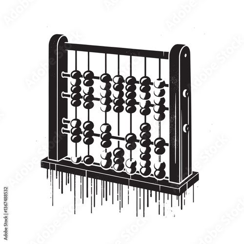 Distressed stencil abacus illustration with dripping and grunge effects
