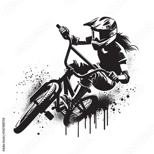 Dynamic BMX rider vector stencil art showcasing intense action and speed
