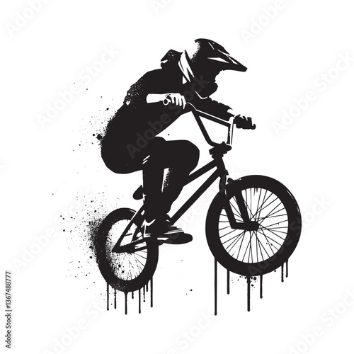 Dynamic BMX Freestyle Rider Silhouette with Grunge Urban Art Texture