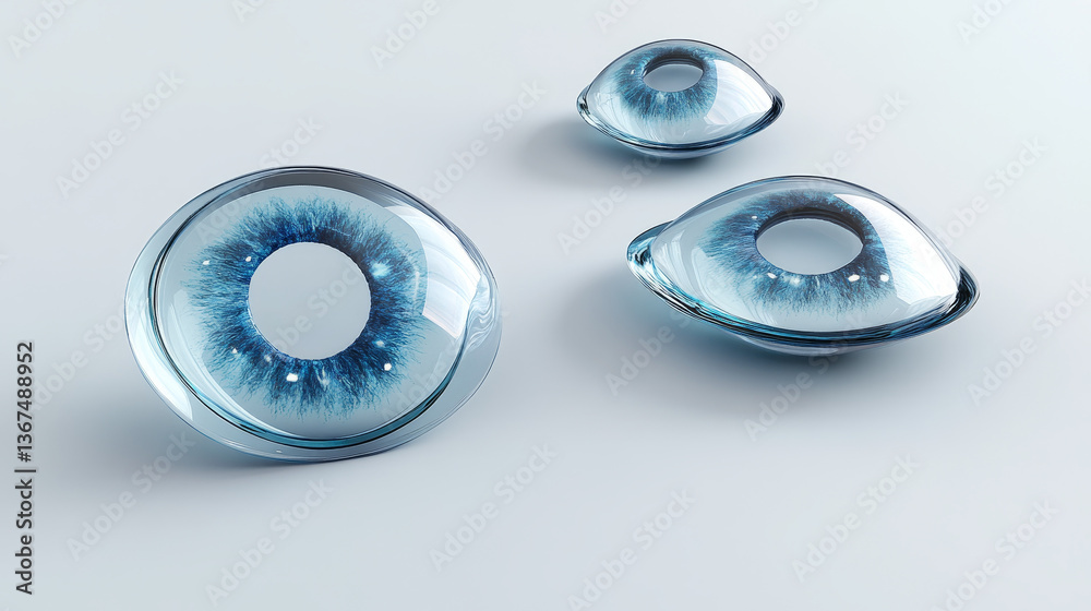Realistic eye contact lenses on transparent background 3d top, side and front view. Medical equipment for ophthalmology concept. Vector illustration Realistic eye contact lenses on transparent background 3d top, side and front view. Medical equipment for ophthalmology concept. Vector illustration