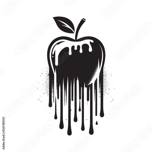 Grunge Style Apple Silhouette with Dripping Effect, Stencil Art Illustration