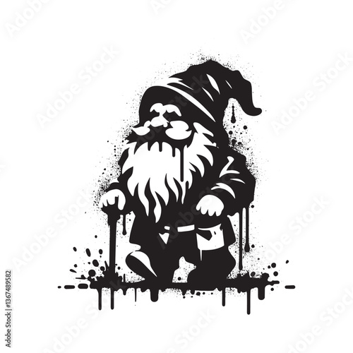 Grungy stencil styled dwarf art with dripping spray paint effect and a flat design
