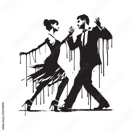 Passionate tarantella dance in artistic grunge style of elegant couple design