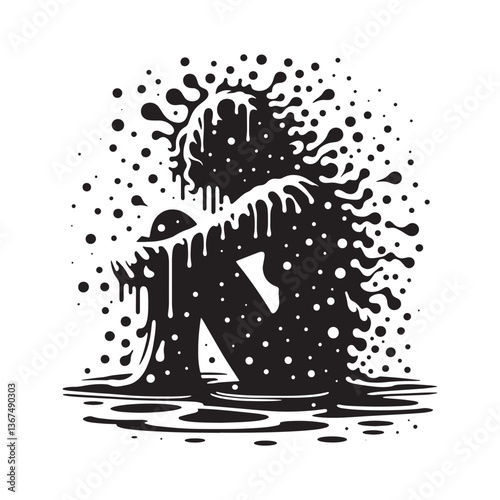 Silhouette of a dissolving figure in despair, monochrome illustration