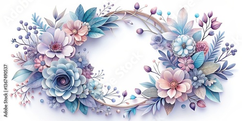 Elegant Pastel Floral Wreath Design with Soft Hues and Delicate Paper Flowers