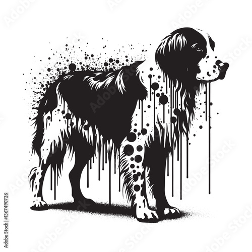 Striking Brittany Spaniel Illustration with Distressed Spray Paint Effect Style